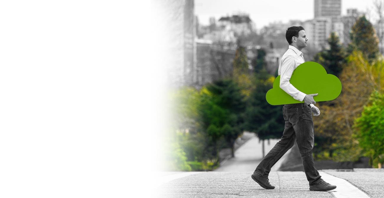 man carrying cloud across street